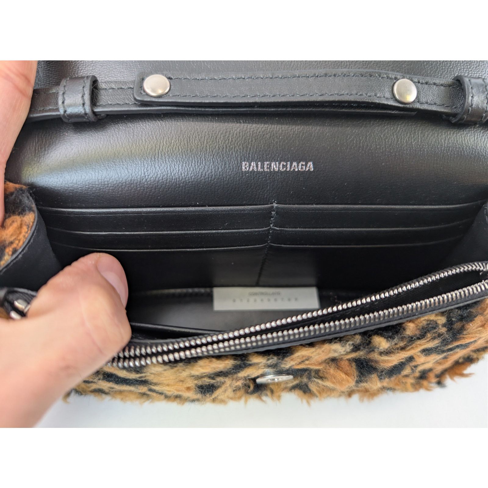 Balenciaga o1rshd1 Size: OS / Furry Leopard Wallet on Chain in Black Size ONE SIZE - 14 Thumbnail