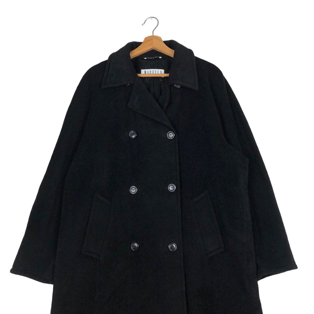 Japanese Brand 🔥Rich Black - Long Fly Coats Wool Herringbone Marella Size US M / EU 48-50 / 2 - 3 Thumbnail