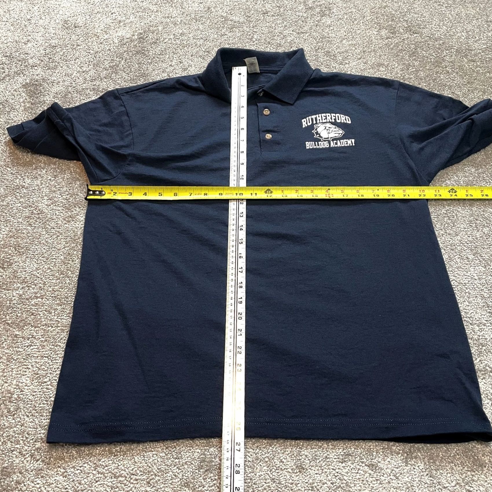 Gildan VINTAGE Gildan Dry Blend Polo Shirt Mens L Navy Blue Rutherford Bulldog Academy Logo Shirt Size US L / EU 52-54 / 3 - 6 Thumbnail