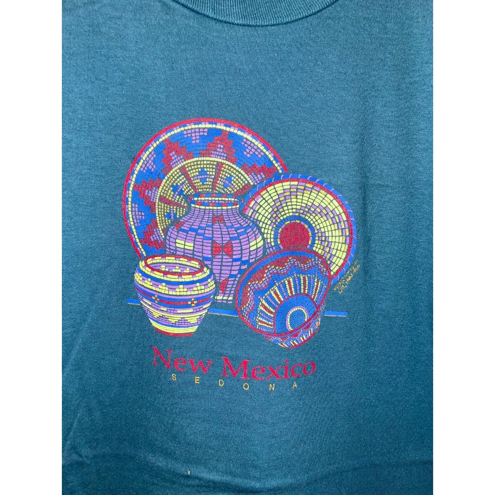 Jerzees Vintage New Mexico Shirt Sedona Art Green Tee VTG 90s Large Size US L / EU 52-54 / 3 - 2 Thumbnail