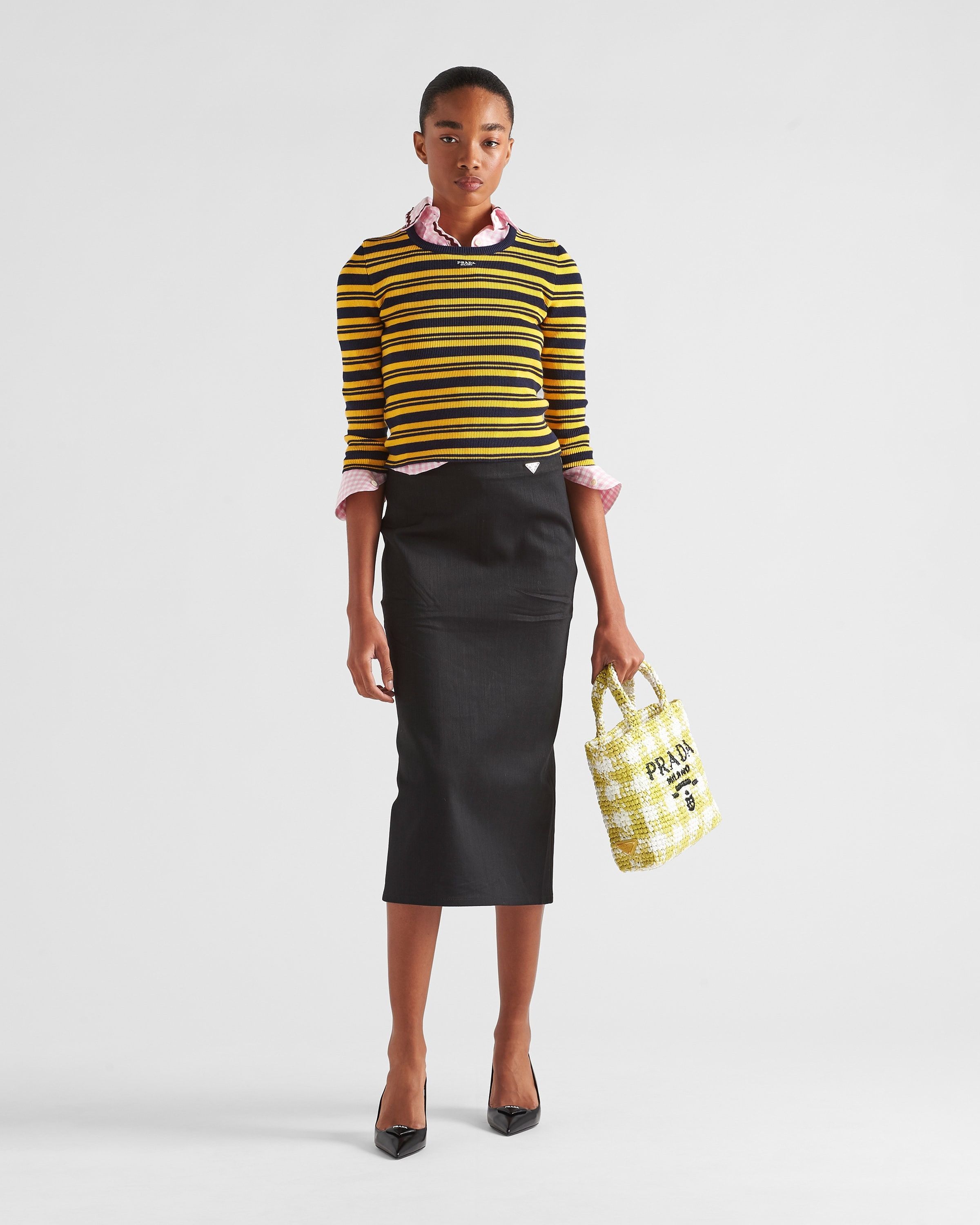 Prada o1la1rc1a0925 Size: OS / Small Crochet Tote Bag Yellow/White Size ONE SIZE - 8 Thumbnail