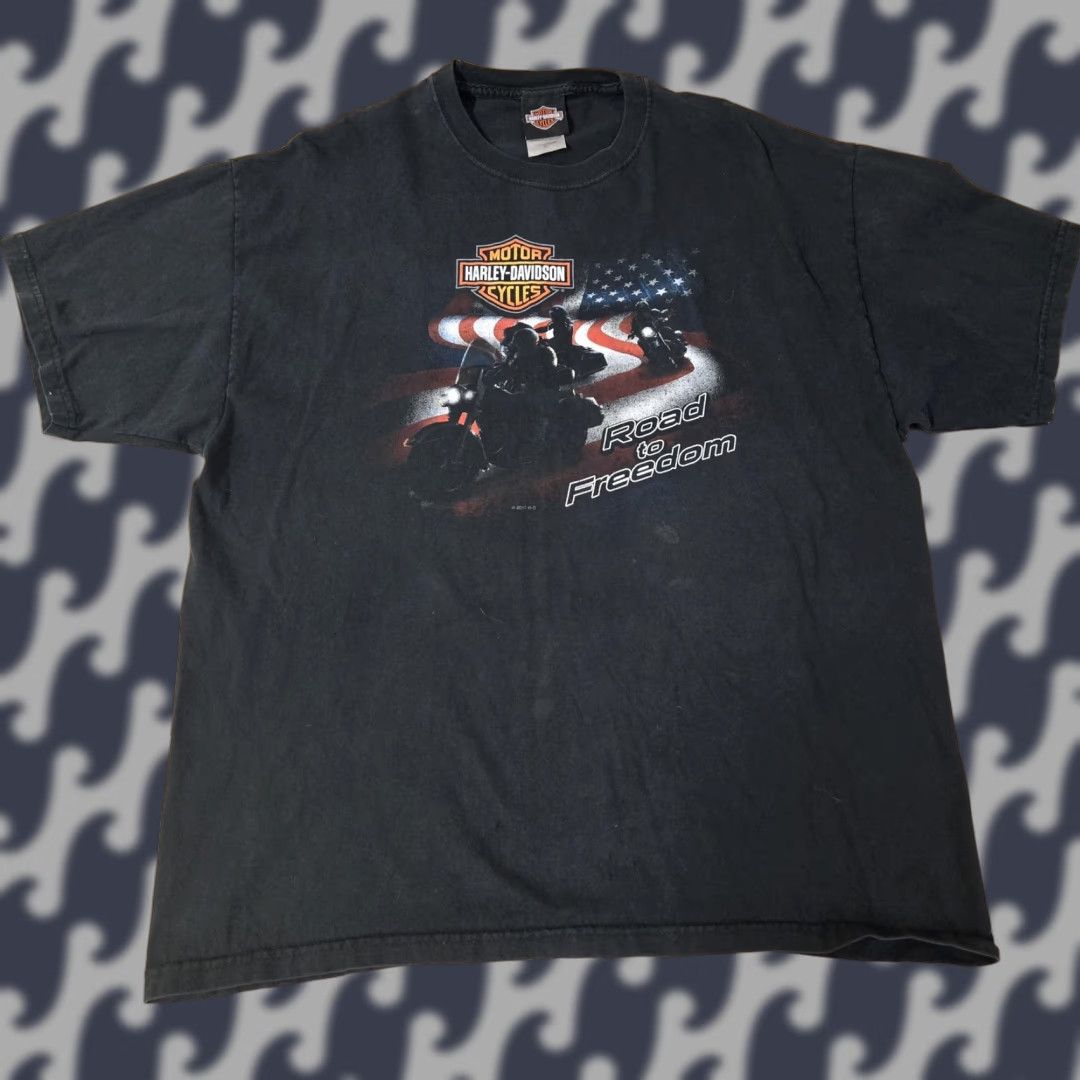 Harley Davidson Harley-Davidson Shirt Mens XL Black Road to Freedom American Flag Motorcycle USA Shirt Size US XL / EU 56 / 4 - 1 Thumbnail