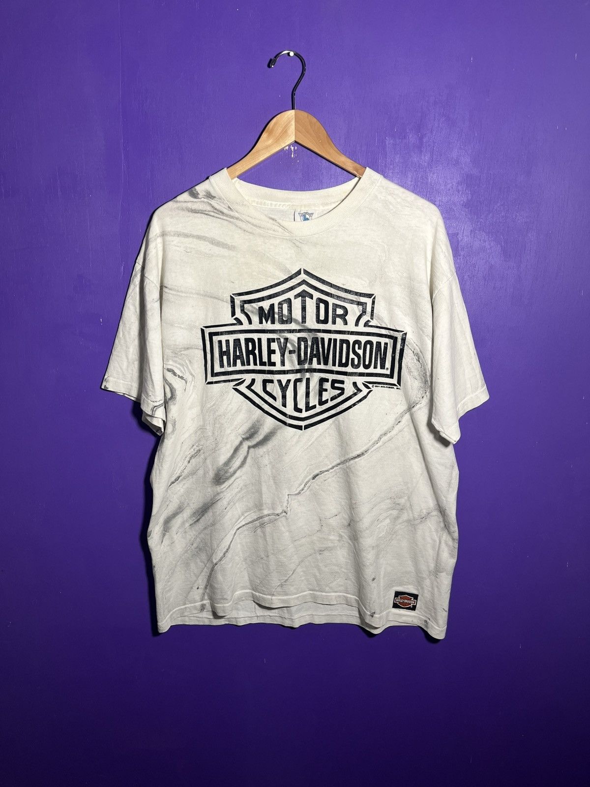 Harley Davidson × Vintage Vintage 1991 Harley Davidson marble dyed logo t-shirt Size US L / EU 52-54 / 3 - 1 Thumbnail