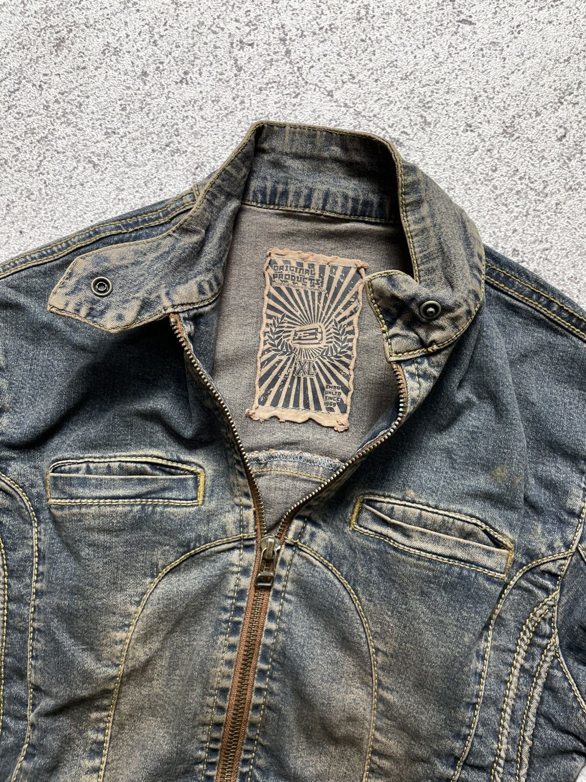 If Six Was Nine 2000s Emba - Apocalypse Mud Wash Denim Jacket Bikers Style Size S / US 4 / IT 40 - 4 Thumbnail