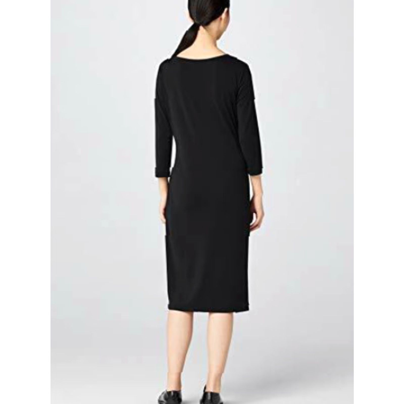 Vintage Meraki Plus Size Midi Dress 3XL Black Knee Length Boat Neck 3/4 Sleeve Casual Business Workwear Women's Size XXL / US 16-18 / IT 52-54 - 2 Thumbnail