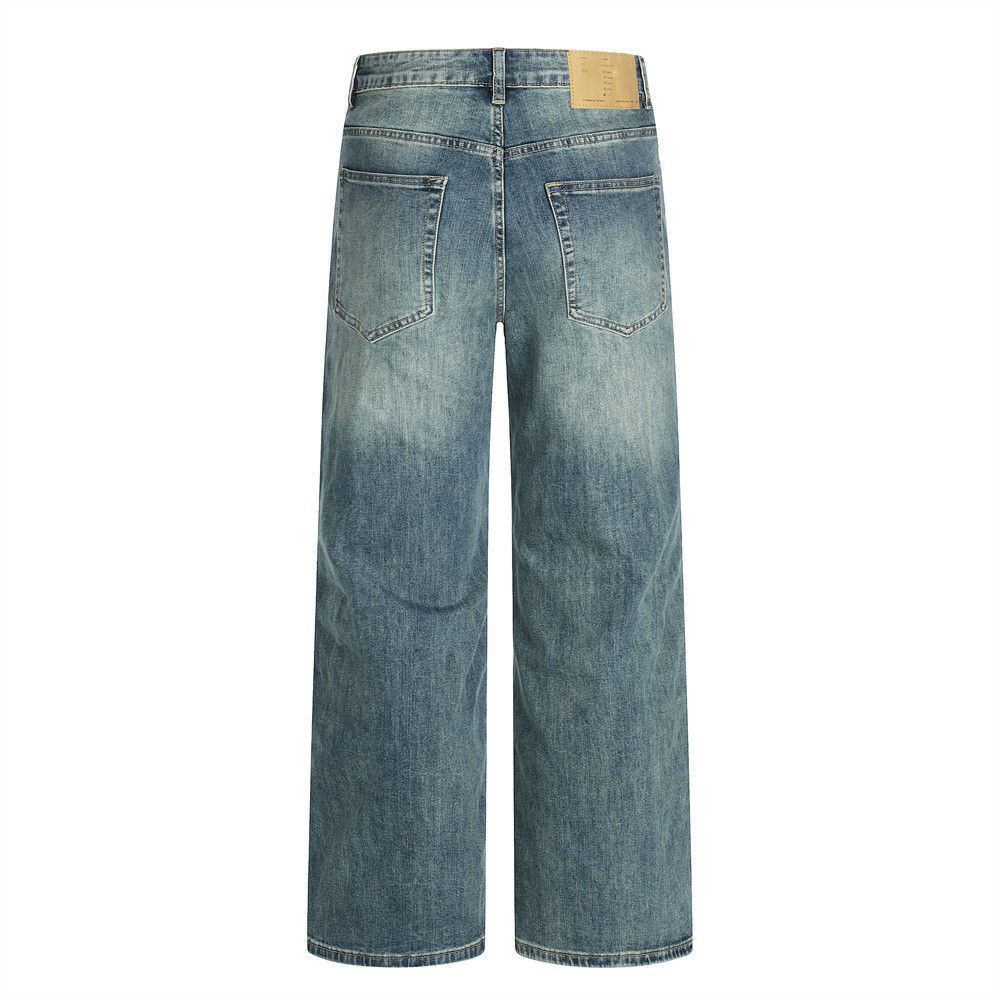 Jean Vintage washed casual loose men's distressed straight jeans Size US 32 / EU 48 - 2 Thumbnail