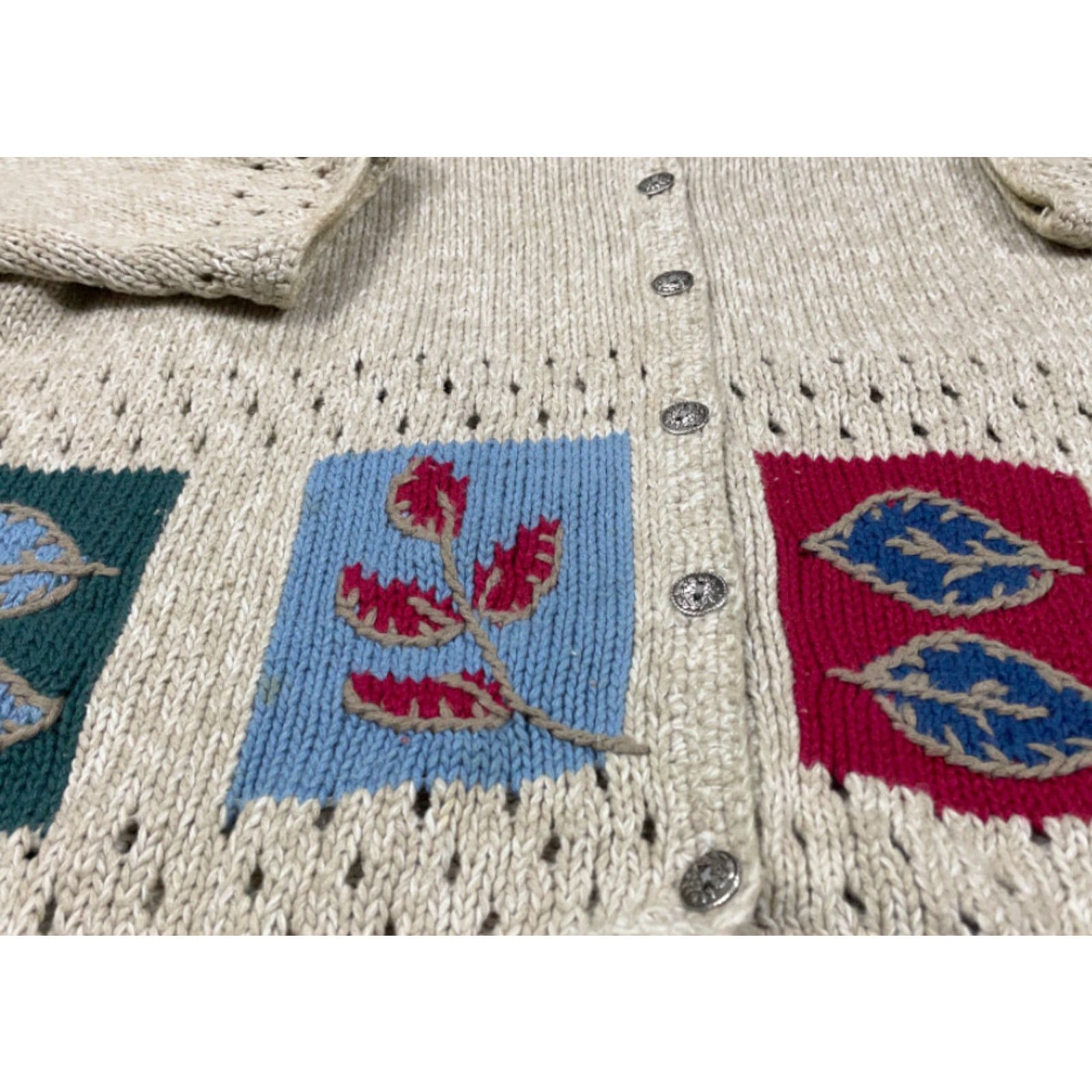 Vintage Christopher & Banks Women's Cardigan Sweater L Beige Hand Embroidered Leaf Knit Casual 90s Outdoor Size L / US 10 / IT 46 - 5 Thumbnail