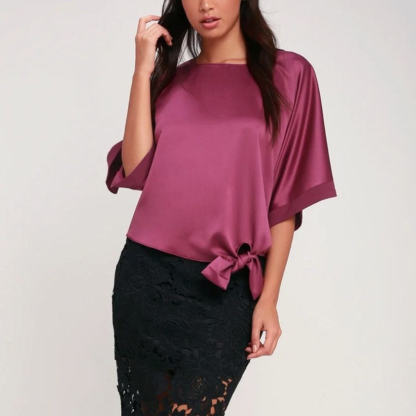 Other Lulus Mixology Purple Satin Tie-Front Purple Satin Blouse XS Size XS / US 0-2 / IT 36-38 - 4 Thumbnail
