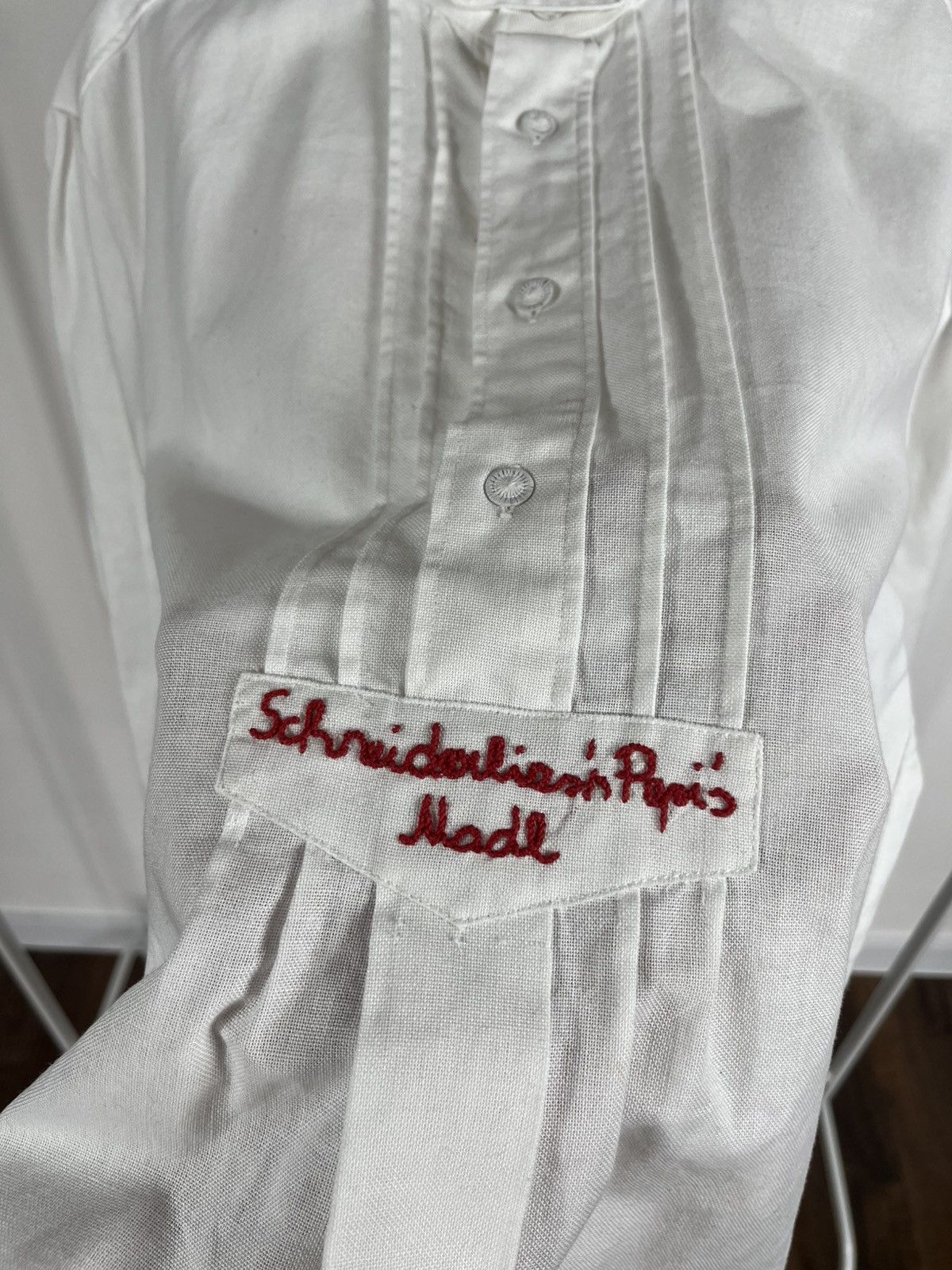 Vintage Vintage White Pleated Band Collar Shirt Paris Embroidery Size US L / EU 52-54 / 3 - 5 Thumbnail