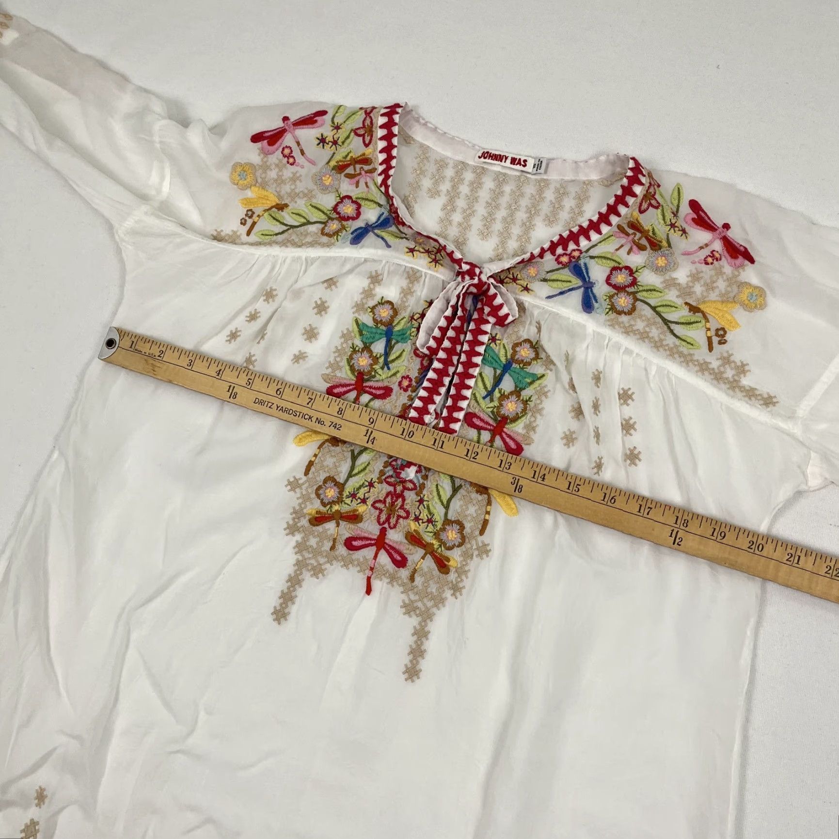 Johnny Was VINTAGE Johnny Was Tunic Top Blouse Womens XS White Dragonfly Embroidered Boho Novelty Size XS / US 0-2 / IT 36-38 - 5 Thumbnail