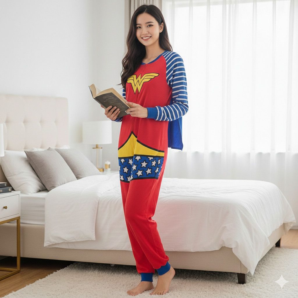 DC Comics Wonder Woman Sze XS/S PJs Onesie Pajamas Hero Fleece Long Size 28" / US 6 / IT 42 - 3 Thumbnail