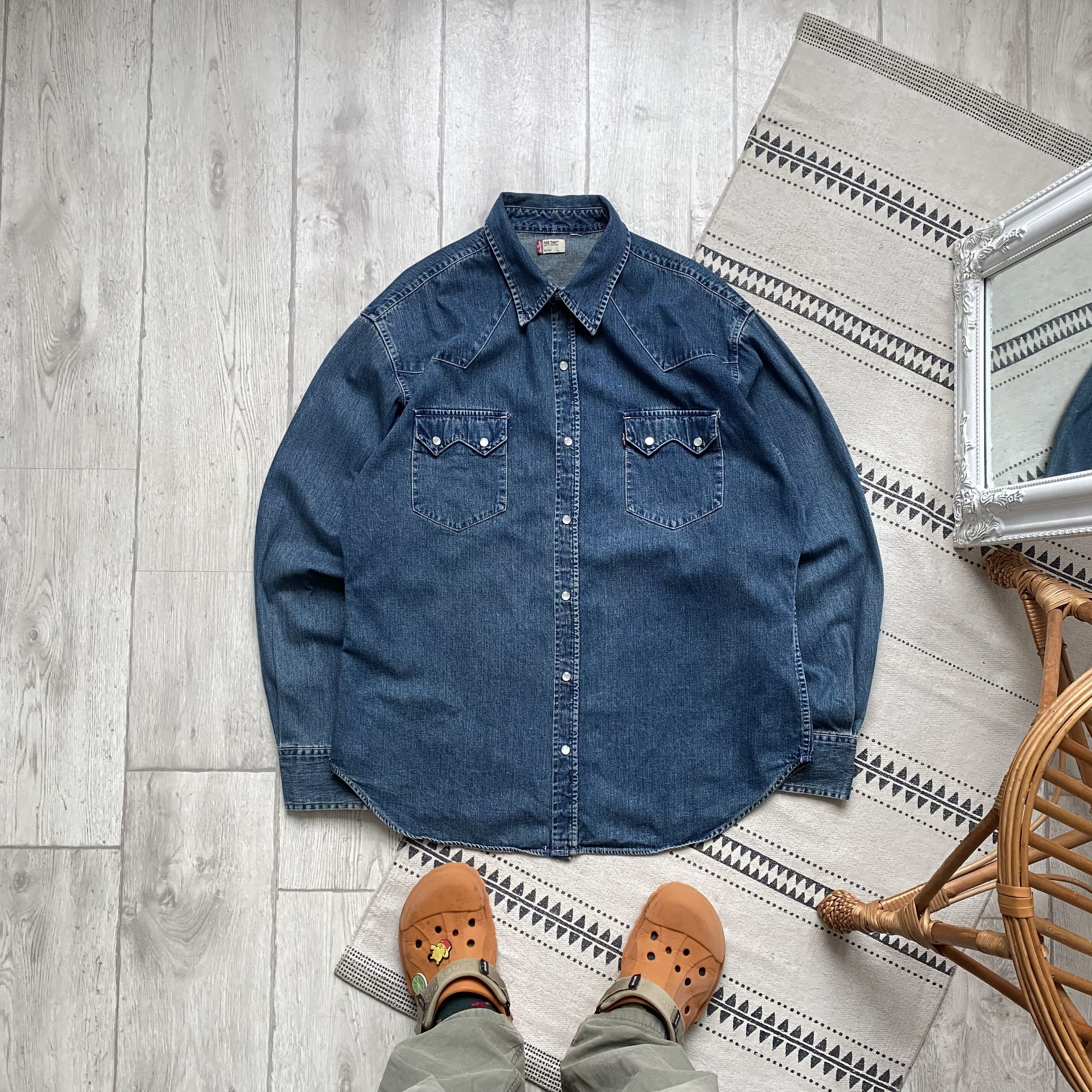 Cowboy Equipment 👔 Vintage Levis Denim shirt Western Cowboy Diesel Wrangler Size US XL / EU 56 / 4 - 1 Thumbnail