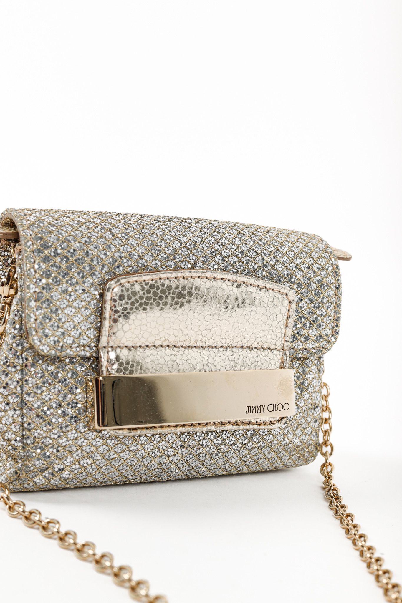 Jimmy Choo Jimmy Choo Caro Champagne Glitter Fabric Clutch Size ONE SIZE - 8 Thumbnail