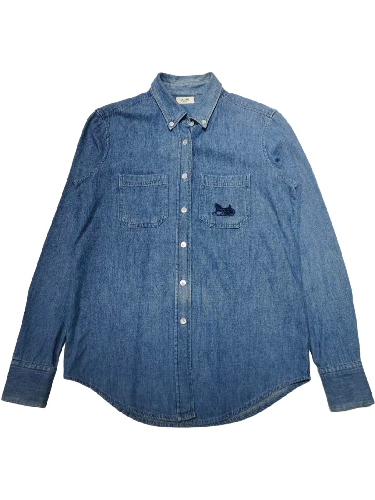 Celine CELINE Triomphe Embroidery Denim Shirt Size S Size US S / EU 44-46 / 1 - 1 Thumbnail