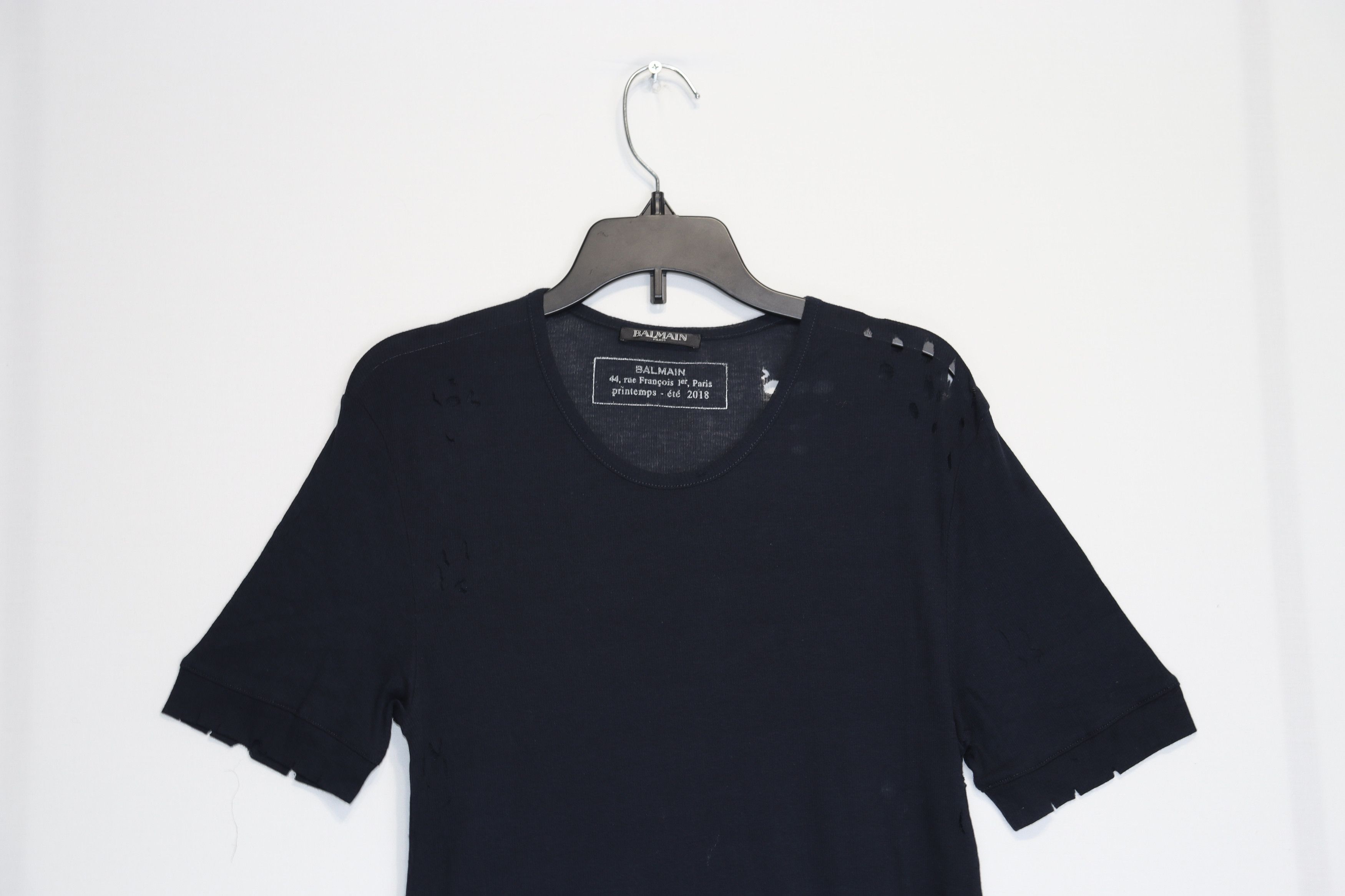 Balmain o1rshd1 Long-Sleeve Distressed T-Shirt in Dark Blue Size US M / EU 48-50 / 2 - 3 Thumbnail