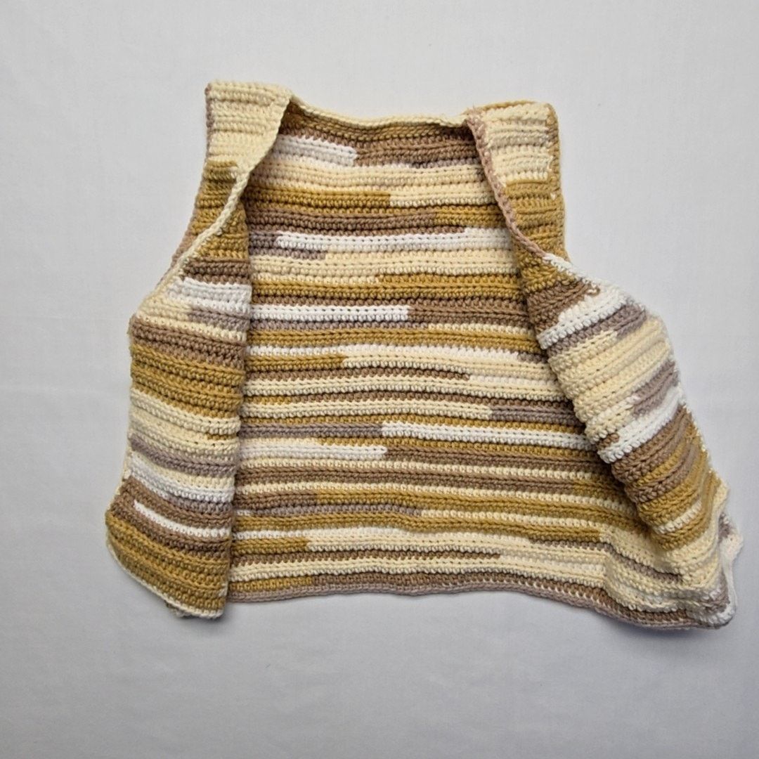Handmade Womens Brown Tan S knitted Vest Striped Boho Knit Vest Size S / US 4 / IT 40 - 4 Thumbnail