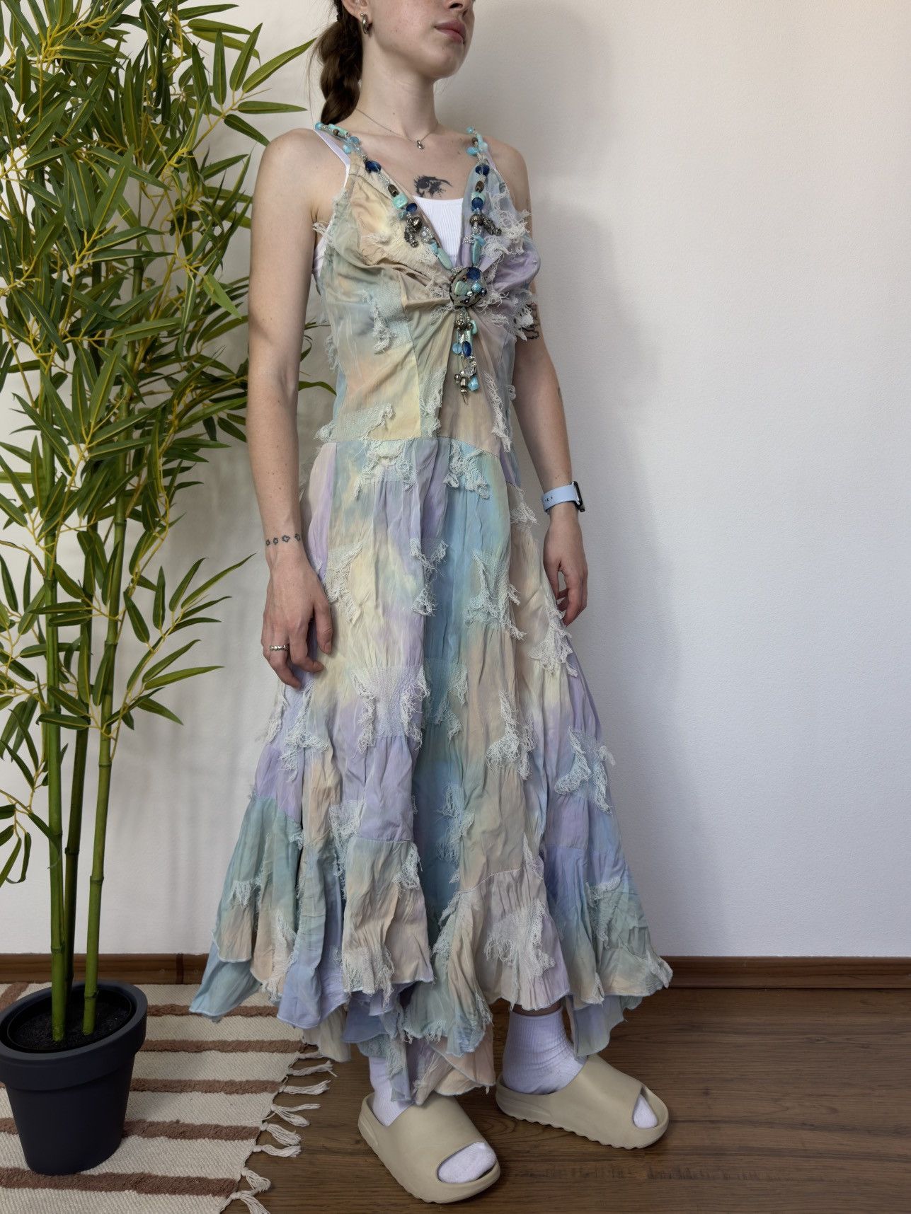 Vintage VINTAGE FAIRY STYLE LACE RUCHES MAXI DRESS Size M / US 6-8 / IT 42-44 - 2 Thumbnail