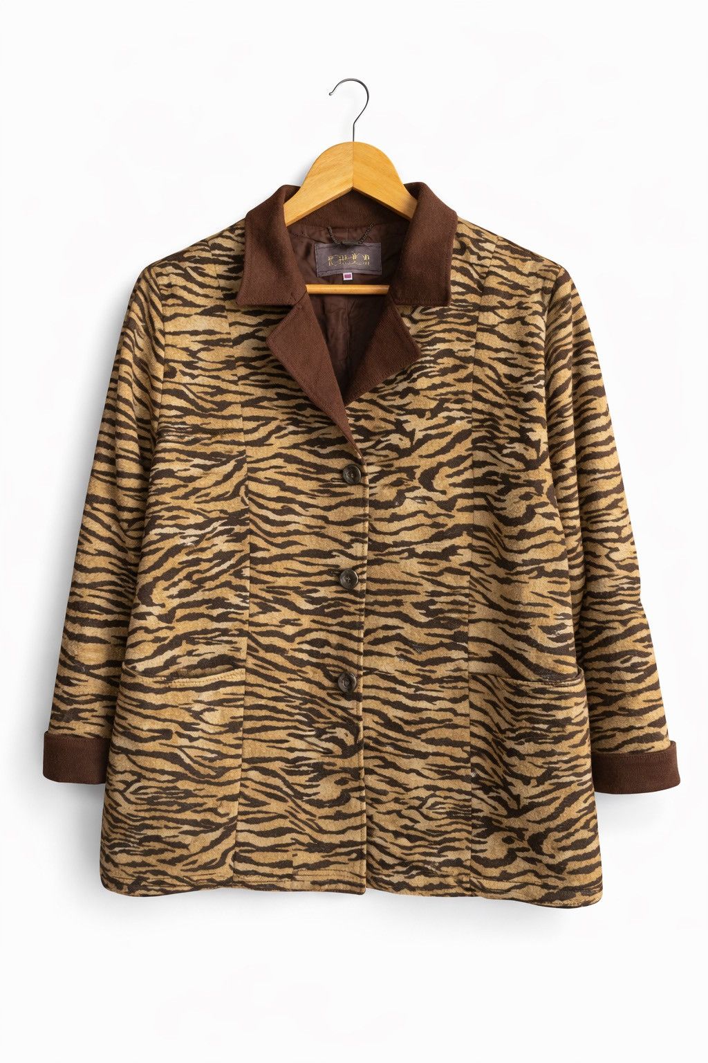 Japanese Brand Vintage Remalon Tiger Print Wool Jacket Brown Animal Coat Size L / US 10 / IT 46 - 1 Thumbnail