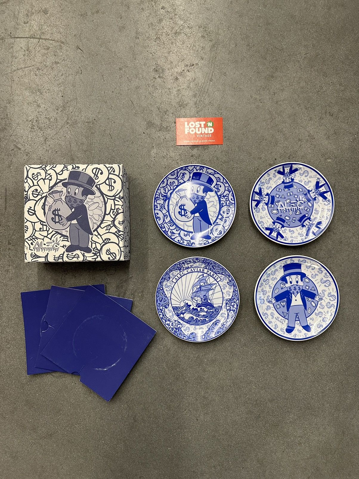 image of 2020 Alec Monopoly x Art Life Plate Set Of Four Original Box in White, Men's