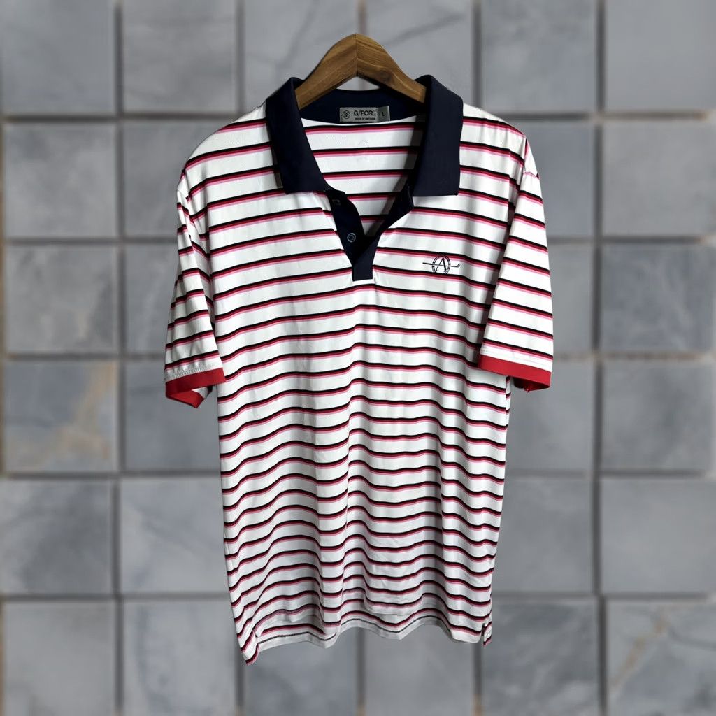 G/FORE G/FORE Polo Shirt Mens Large White Navy Red Striped Skull Golf Performance Shirt Size US L / EU 52-54 / 3 - 1 Thumbnail