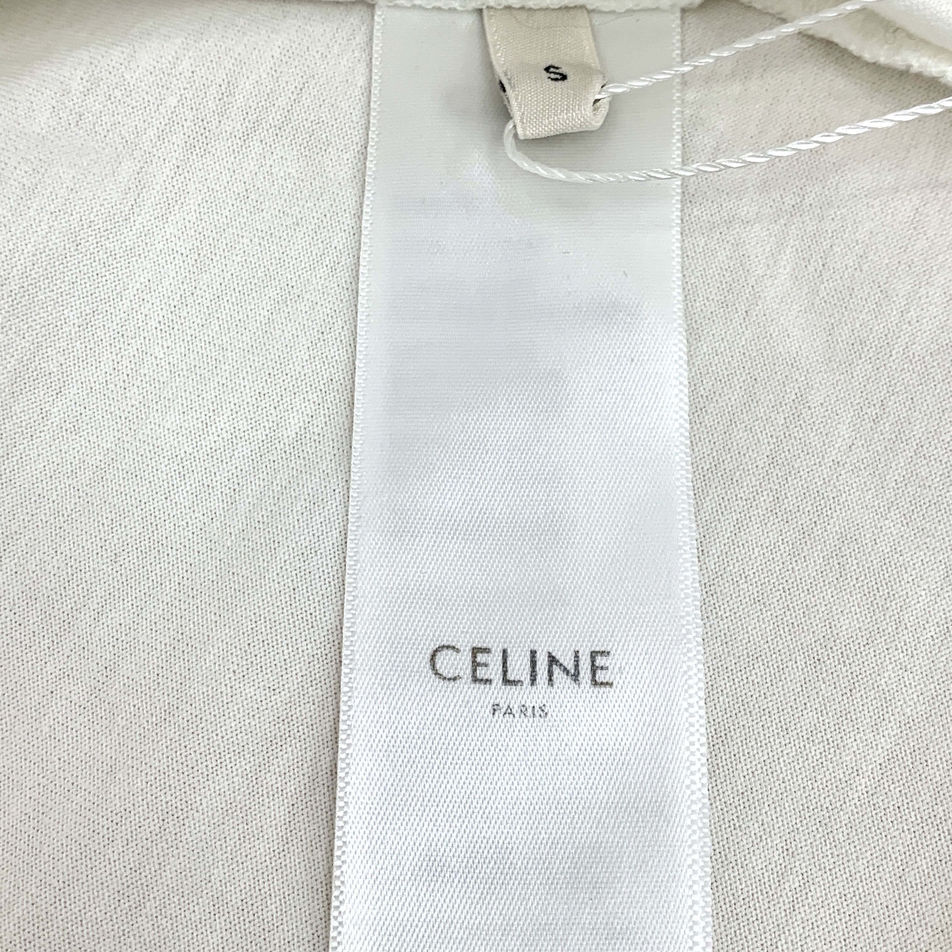 Celine White 3D Logo Print Cotton Crewneck T-Shirt (Size S)