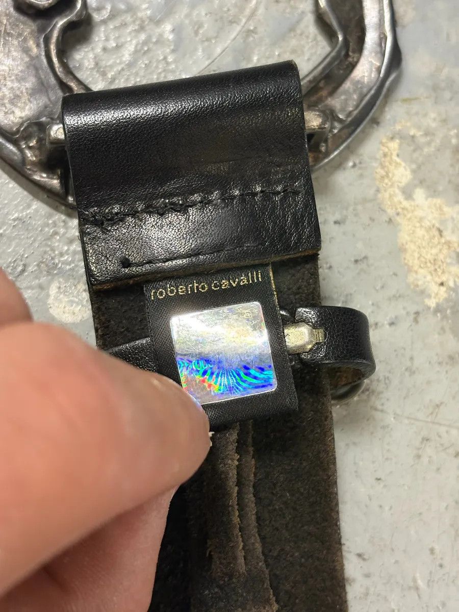 Designer × Just Cavalli × Vintage 2000s Cavalli Animal Buckle Black Leather Belt Size ONE SIZE - 8 Thumbnail