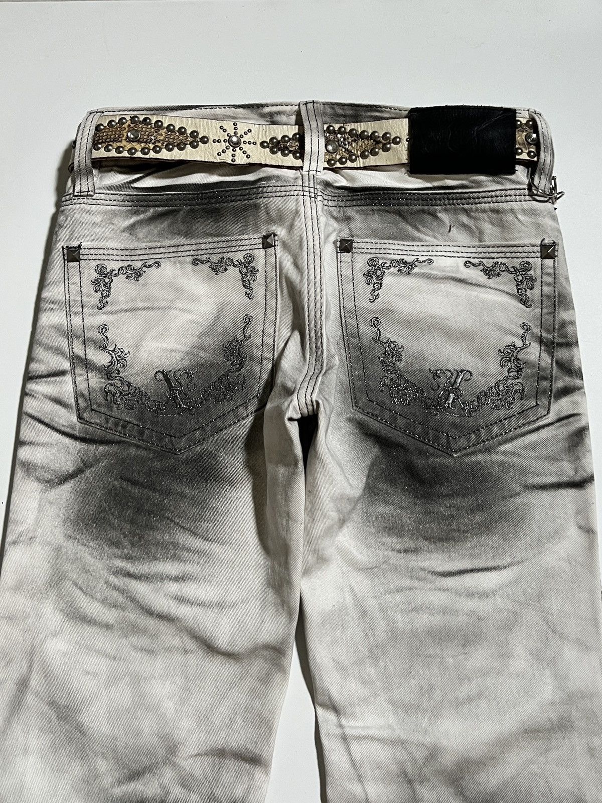Japanese Brand Xfrm Silver Glitter Waxed Bootcut Jeans Y2K Japanese Brand Size US 31 - 14 Thumbnail