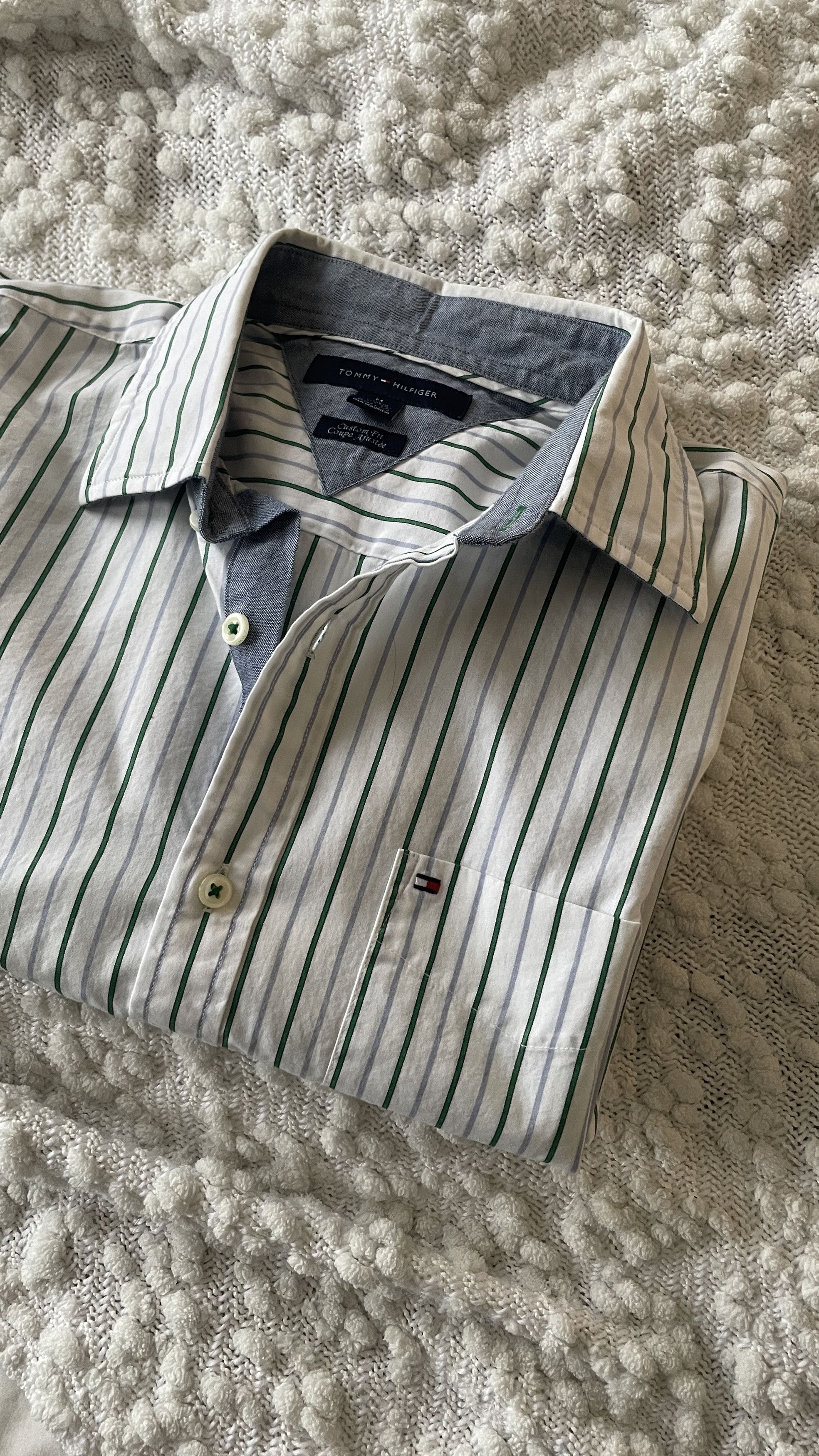 Tommy Hilfiger STRIPED SHIRT WHITE GREEN TOMMY HILFIGER (M) Size US M / EU 48-50 / 2 - 3 Thumbnail