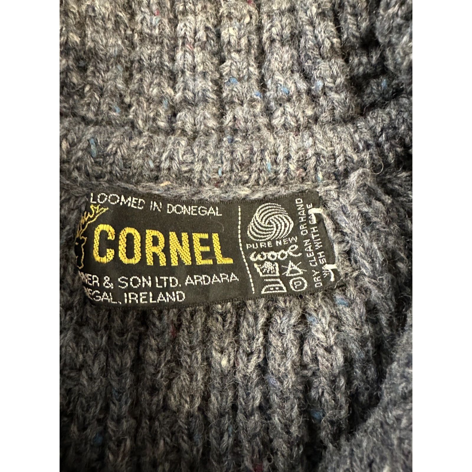 VINTAGE Cornel Cardigan Sweater Women L Wool Blue Chunky-Knit Fisherman Looked In Donegal - 45?