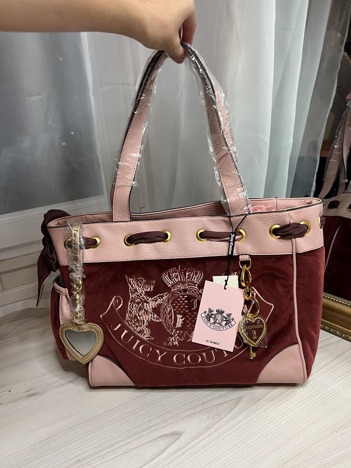 Juicy Couture Pink Velour Daydreamer Bag Scottie Dog Shopper