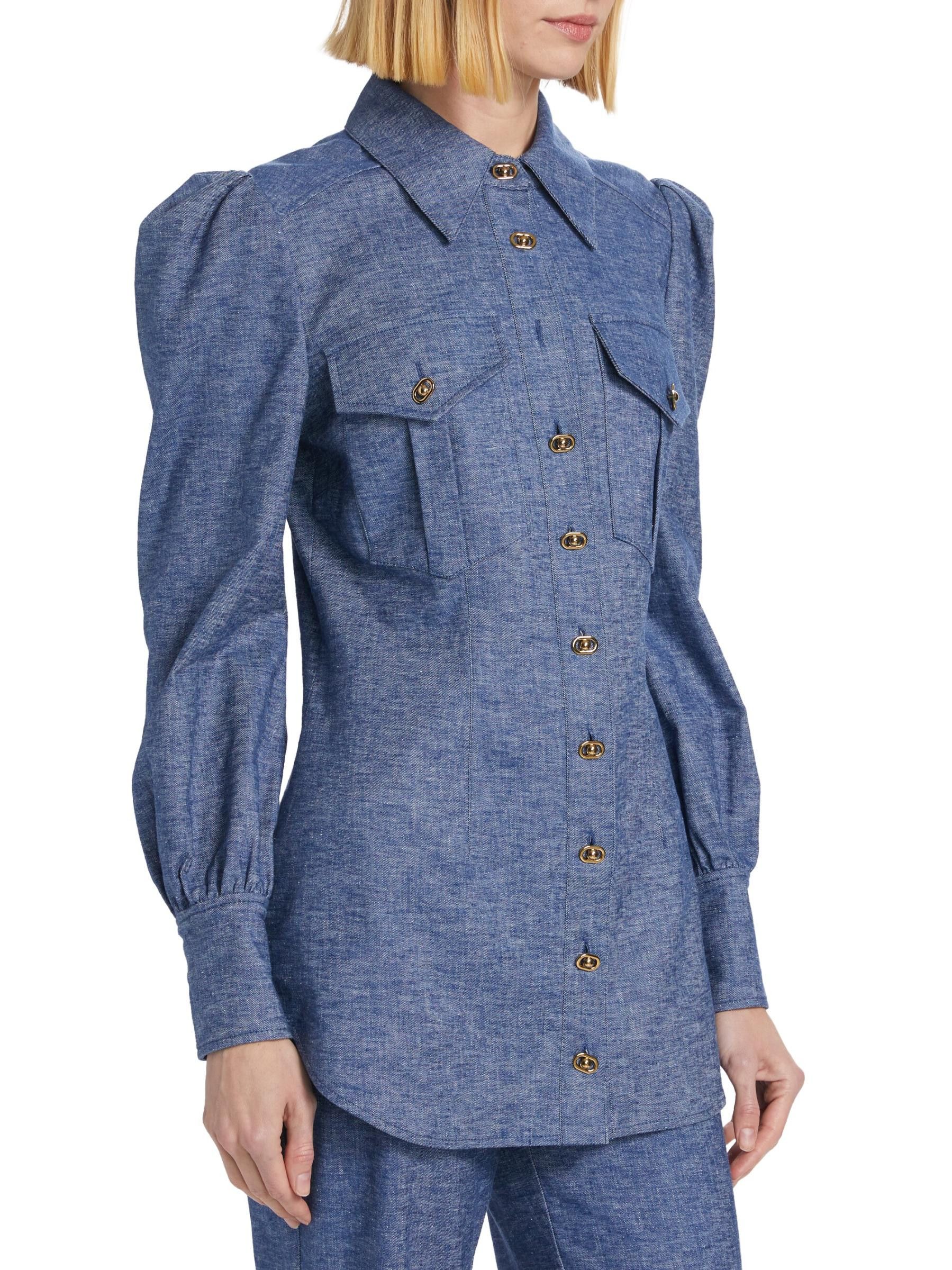 Zimmermann oc11z0825 Eden Chambray Long-Sleeve Shirt in Blue Size L / US 10 / IT 46 - 3 Thumbnail