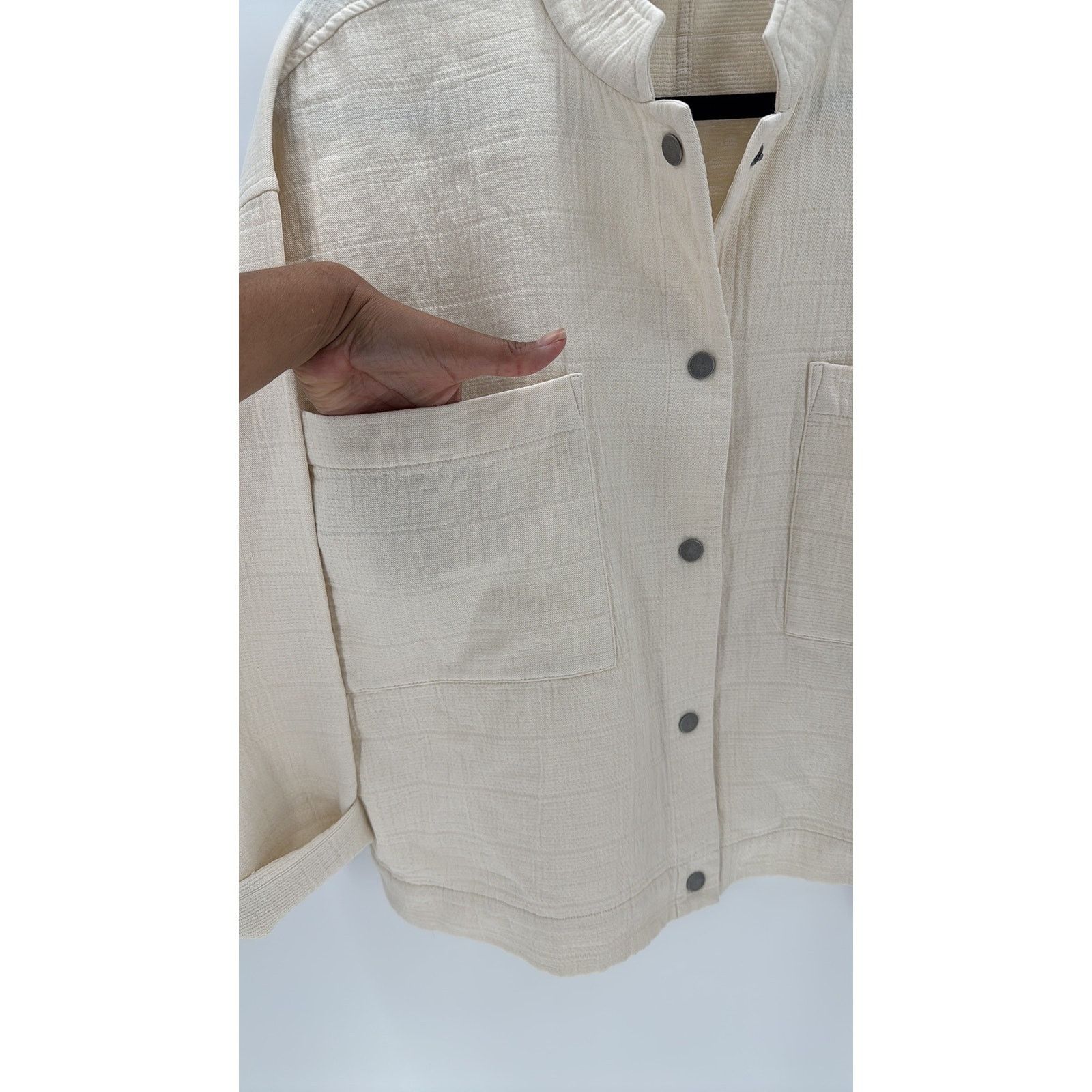 Eileen Fisher Eileen Fisher Ivory Cotton mandarin collar oversized Jacket Size S / US 4 / IT 40 - 9 Thumbnail