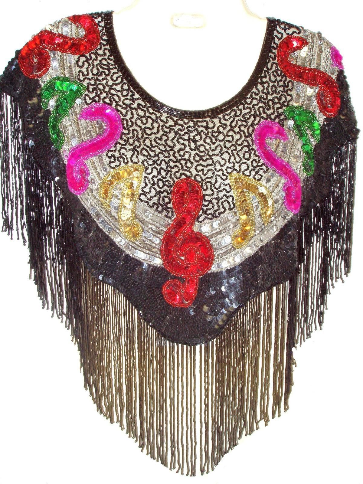 Designer Sequin Shawl/Wrap with Fringes Music Notes Size ONE SIZE - 1 Preview