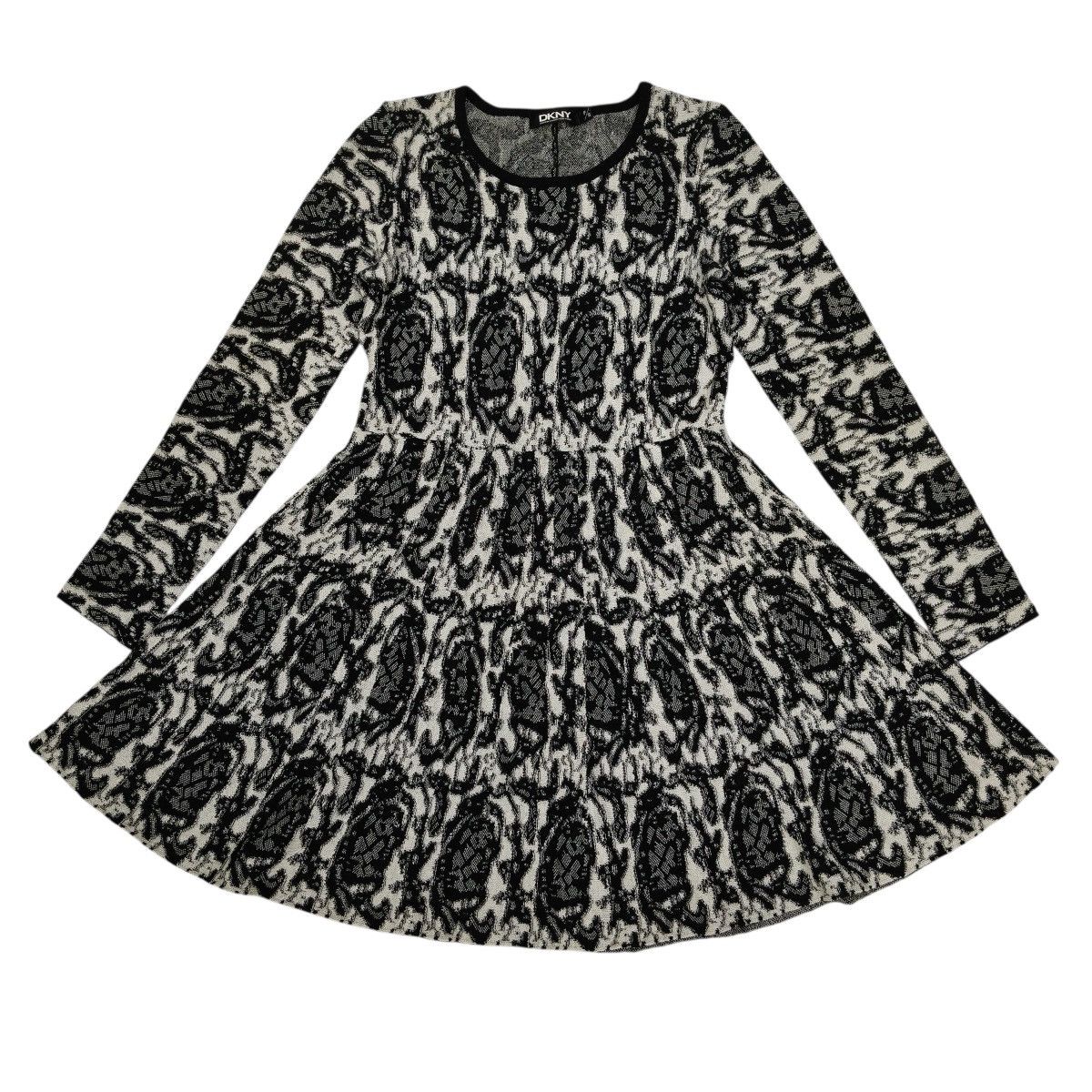 DKNY DKNY Black White Patterned Knit Long Sleeve Dress Size S / US 4 / IT 40 - 1 Thumbnail