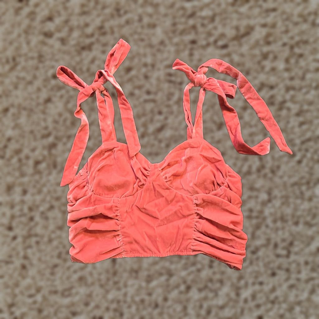 Anthropologie Anthropologie Top Womens Small Pink Velour Cropped Tie Strap Holiday Party Tank Sleeveless Zip Size S / US 4 / IT 40 - 1 Thumbnail