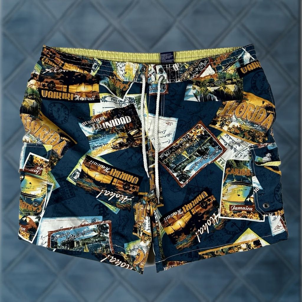 Vintage Caribbean Joe Swim Trunks Men's XXL All Over Print Hawaiian Drawstring Pockets Size ONE SIZE - 1 Thumbnail