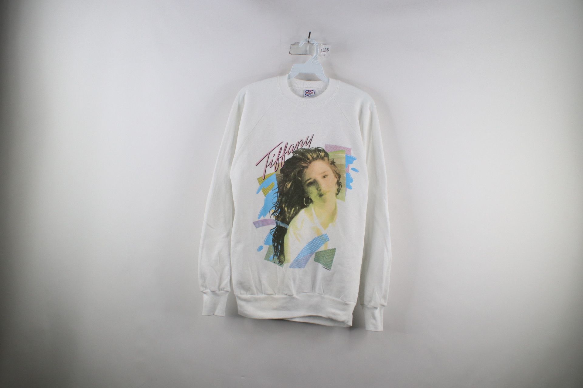 image of Vintage 80's Out Tiffany Pop Singer Crewneck Sweatshirt Usa in White, Women's (Size Medium)
