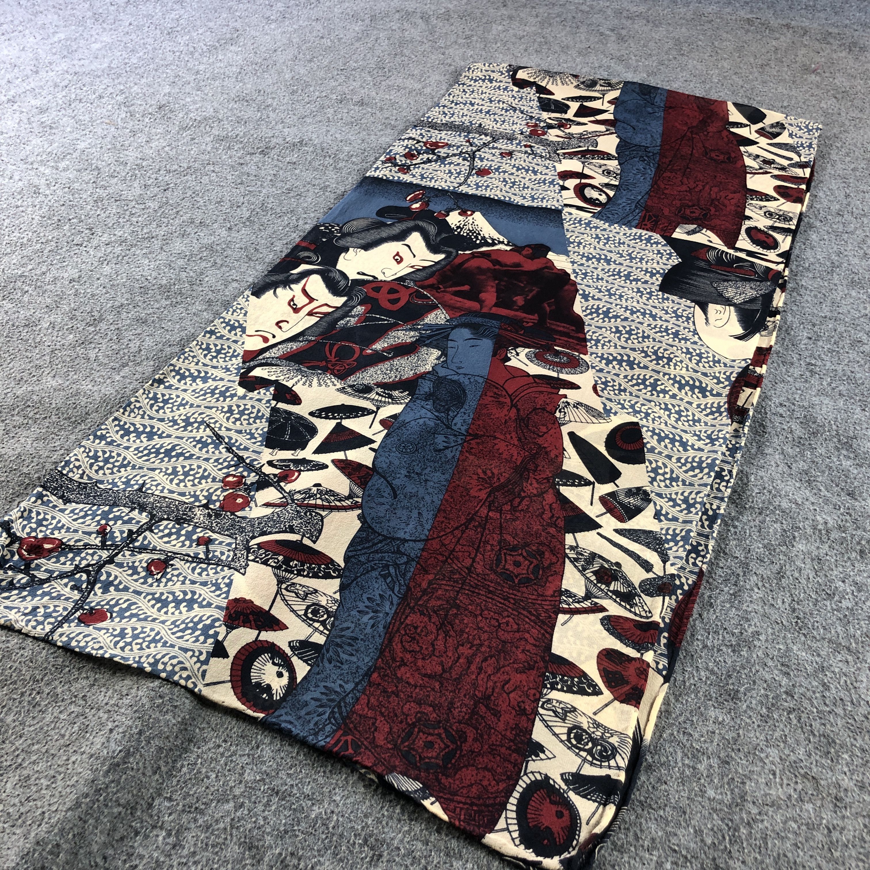Vintage Japanese Arts Hand Rolled Silk Stole Silk Scarf M1380 Size ONE SIZE - 3 Thumbnail