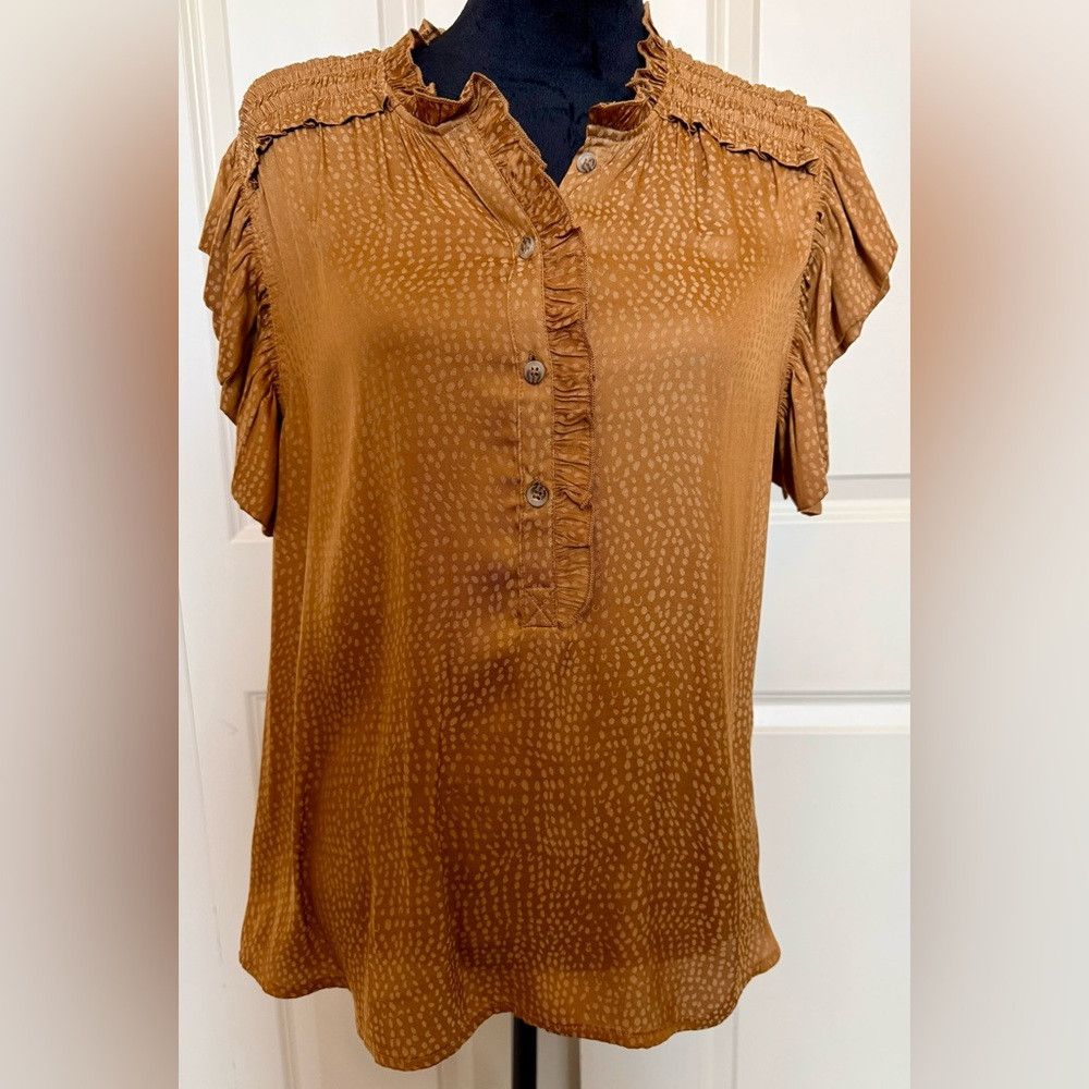 Other Beautiful Gold/Brown Ruffle Sleeve Women's Top Size M / US 6-8 / IT 42-44 - 1 Thumbnail