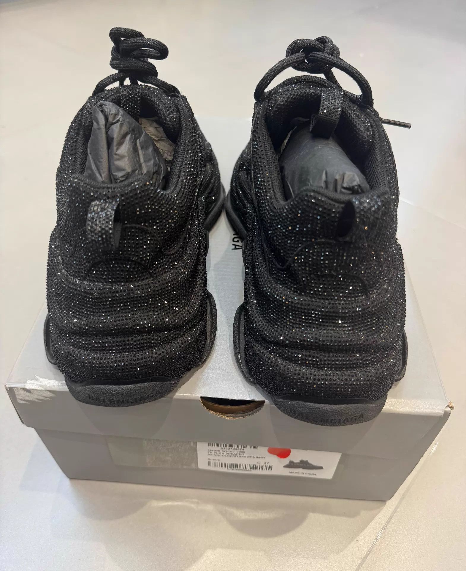 Balenciaga Balenciaga Triple S Black Crystal-embellished Sneaker Size US 6.5 / IT 36.5 - 3 Thumbnail