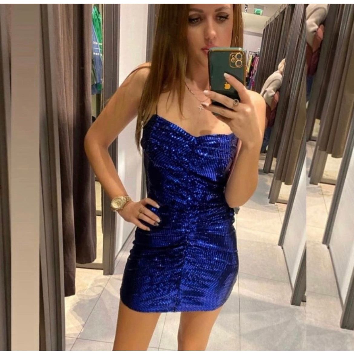 Zara ZARA BLOGGER FAVORITE SPARKLY DRAPED DRESS INK BLUE Size XS / US 0-2 / IT 36-38 - 4 Thumbnail