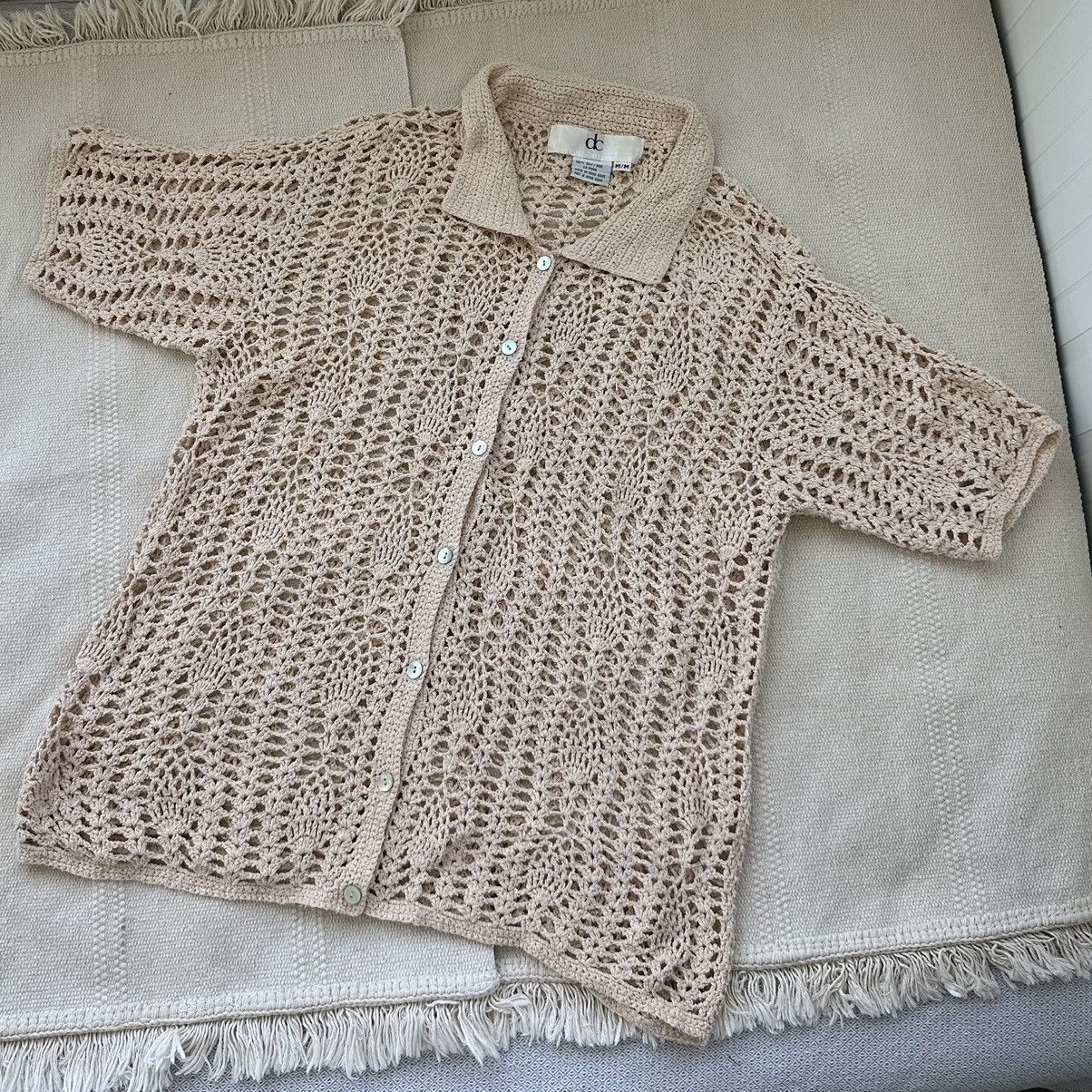 Vintage Vintage cream 100% silk crochet button-up shirt Size M / US 6-8 / IT 42-44 - 5 Thumbnail