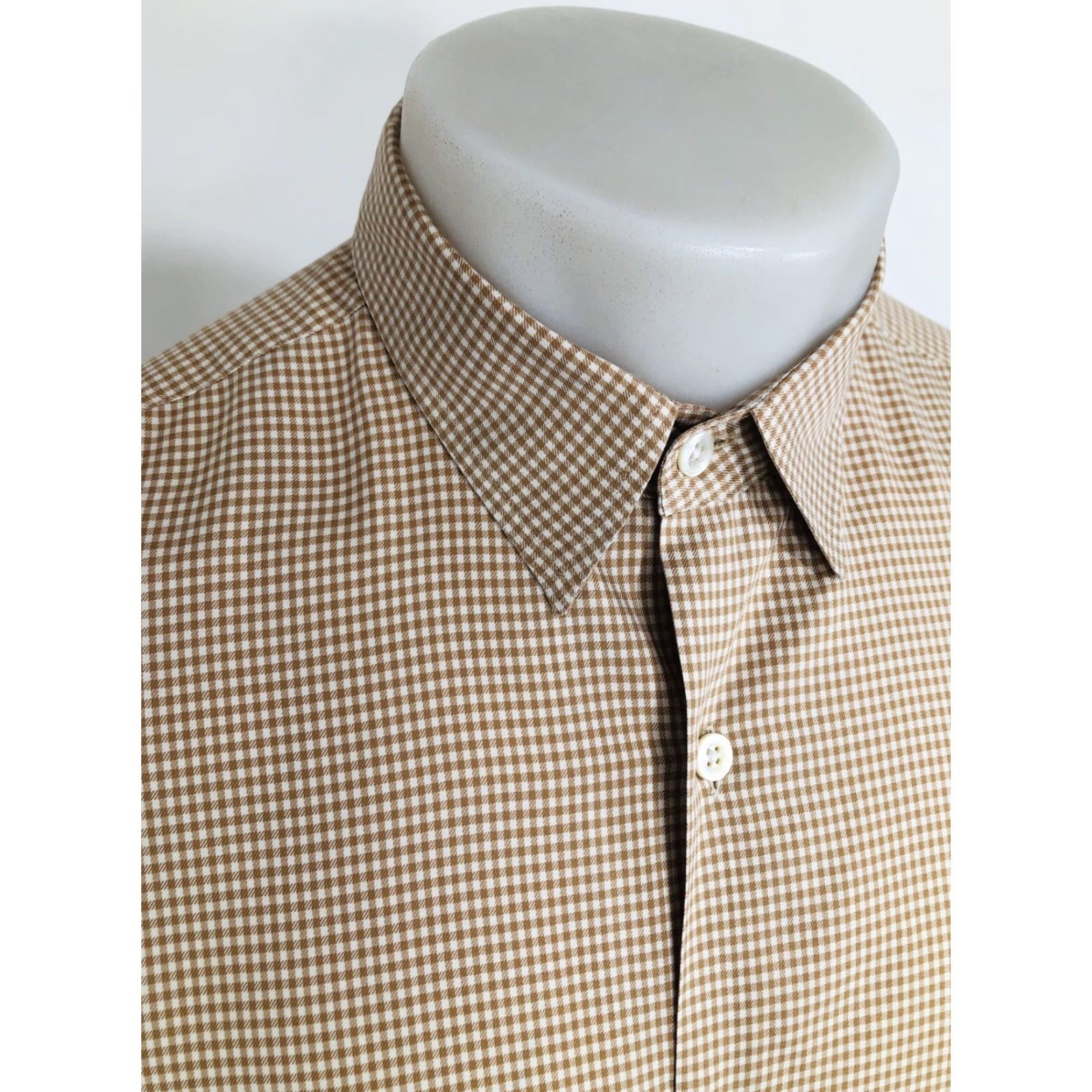 Ralph Lauren Ralph Lauren / Italy - Purple Label Tag Mens Lg. Plaid Checked Shirt Blocked: Brown / White, Button-Up, Long Sleeve, 100% Cotton, J4 Size US L / EU 52-54 / 3 - 3 Thumbnail
