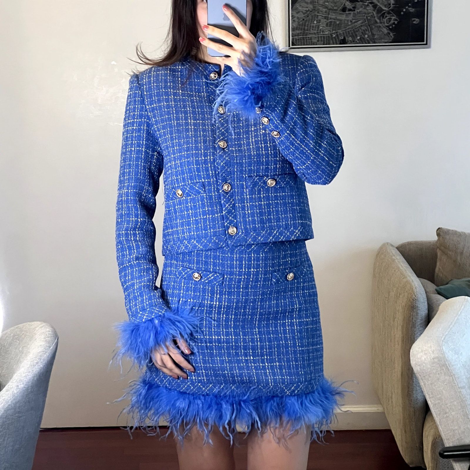 Saylor Saylor Cressida Tweed skirt jacket suit set Royal blue Size S / US 4 / IT 40 - 1 Thumbnail