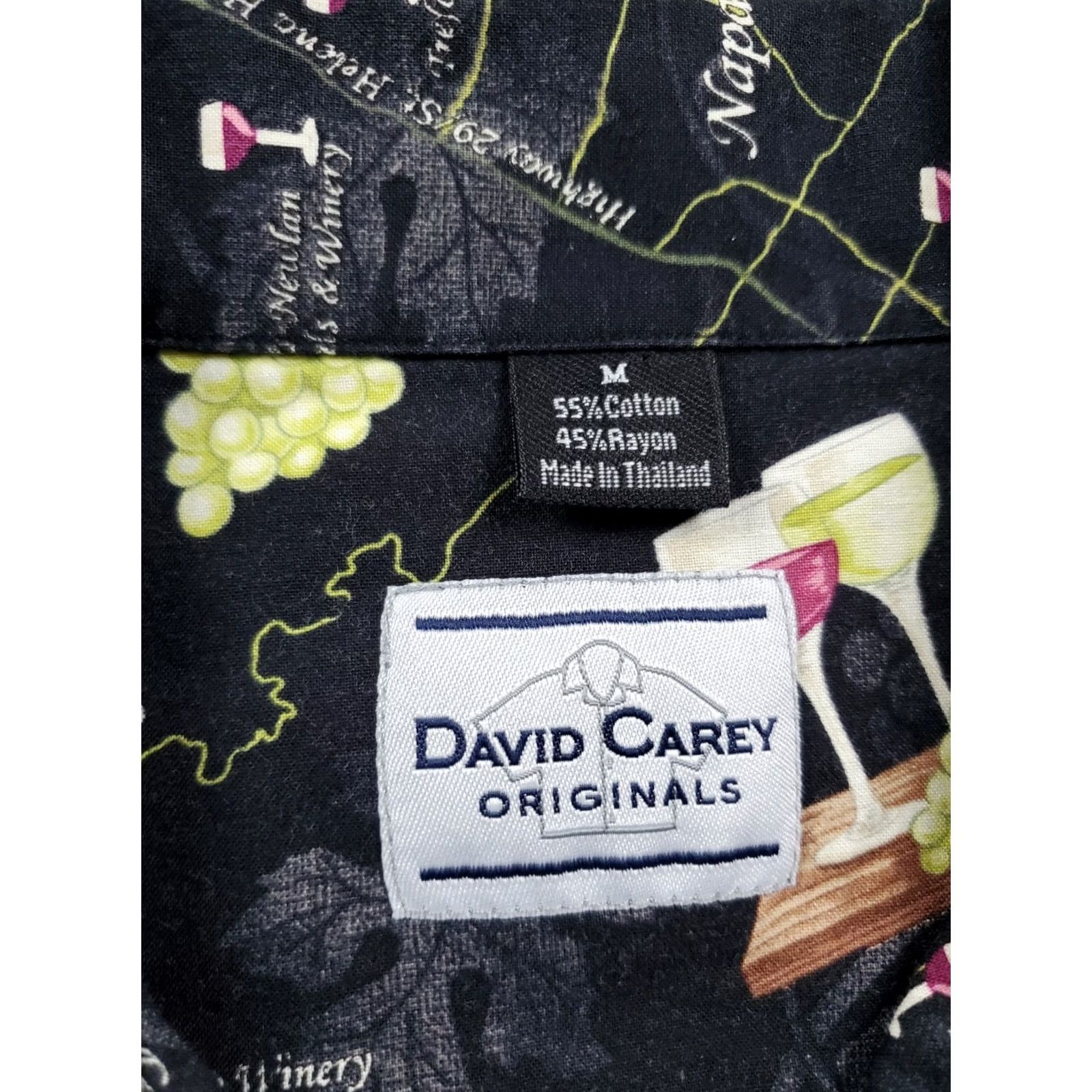 Vintage David Carey Hawaiian Shirt Medium Mens Black Short Sleeve Napa Valley Wine Trail Shirt Size US M / EU 48-50 / 2 - 3 Thumbnail