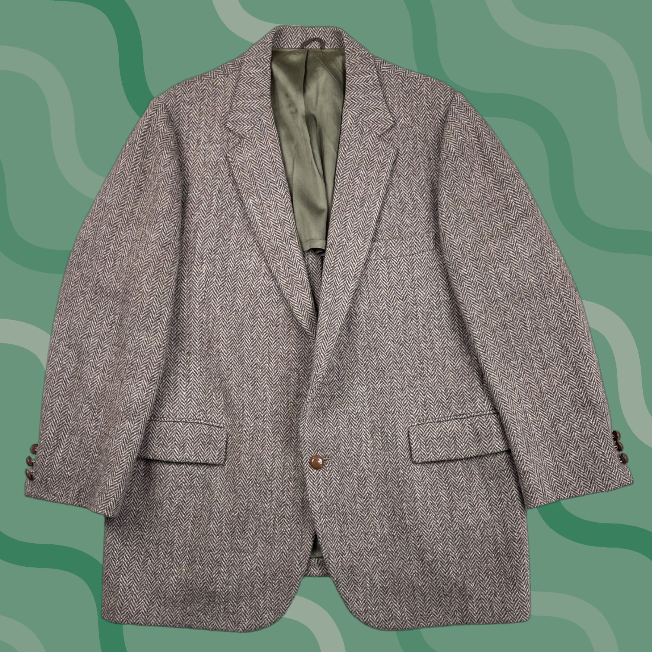 Harris Tweed VINTAGE Harris Tweed Jacket Sport Coat Men 44 Brown Wool Herringbone 2-Button Notch Lapel Regular Fit Size US S / EU 44-46 / 1 - 1 Thumbnail