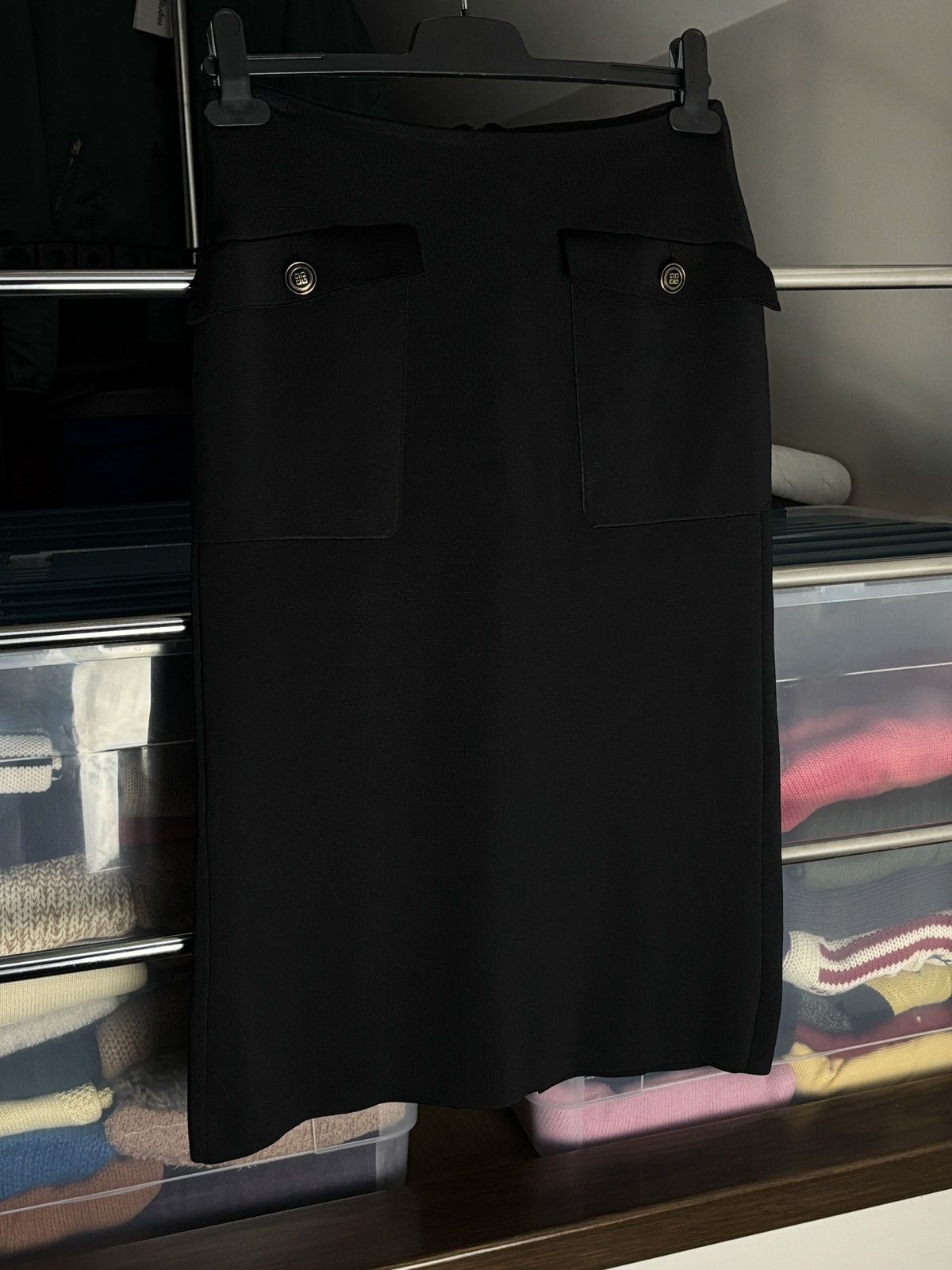 Givenchy Givenchy Patch Pocket Pencil Black Designer Midi Skirt Size 26" / US 2 / IT 38 - 2 Thumbnail