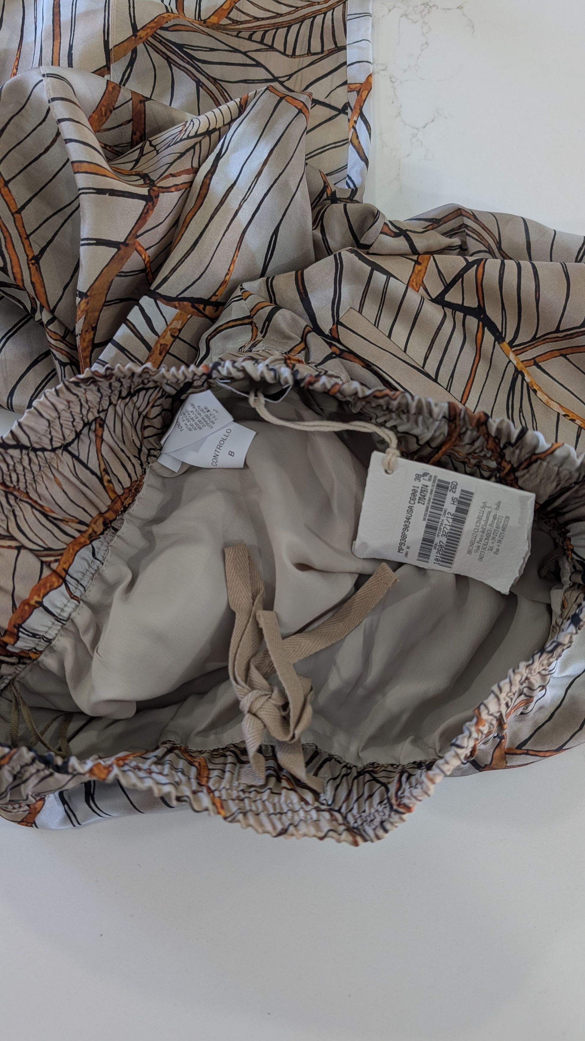Brunello Cucinelli Brunello Cucinelli Silk Wide Leg Leaf Print Beige Size 2 Size 26" / US 2 / IT 38 - 3 Thumbnail