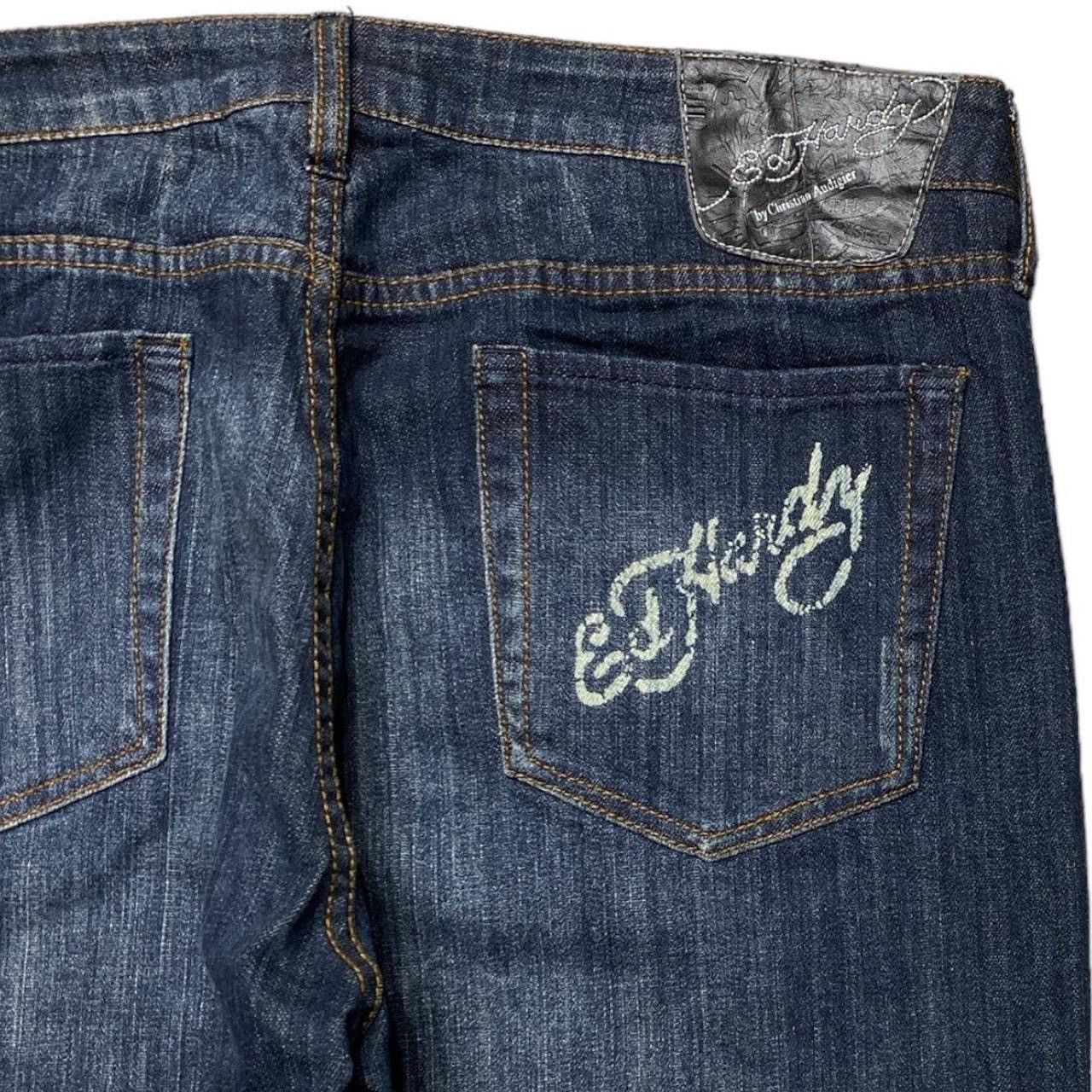 Christian Audigier × Ed Hardy × Vintage E ED HARDY LOVE KILLS SLOWLY SWAROVSKI JEANS [36-32] Size US 36 / EU 52 - 4 Thumbnail