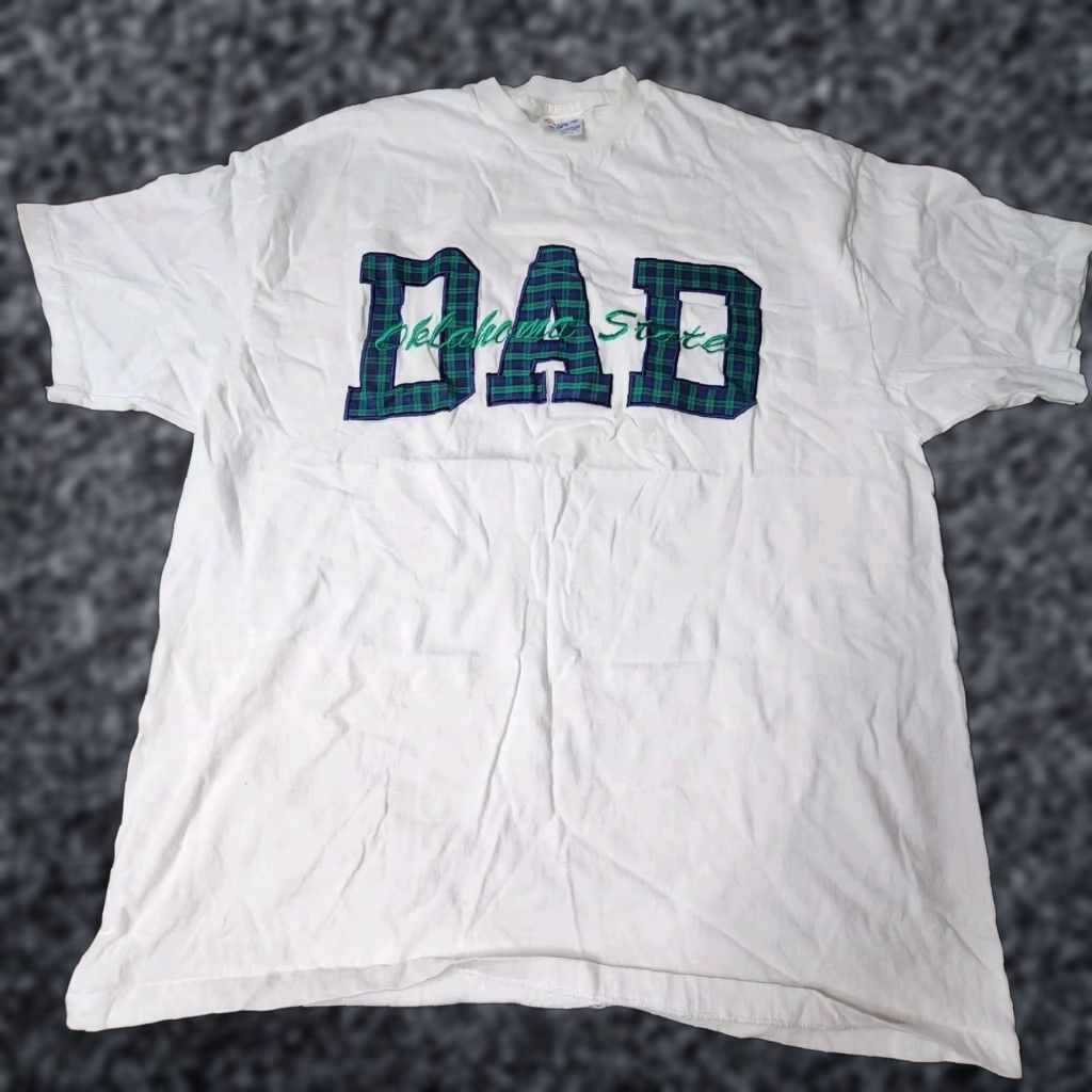 Hanes VINTAGE Hanes T-Shirt Mens XL Oklahoma State Dad Embroidered Cotton White Logo 90s Retro College USA Shirt Size US XL / EU 56 / 4 - 1 Thumbnail